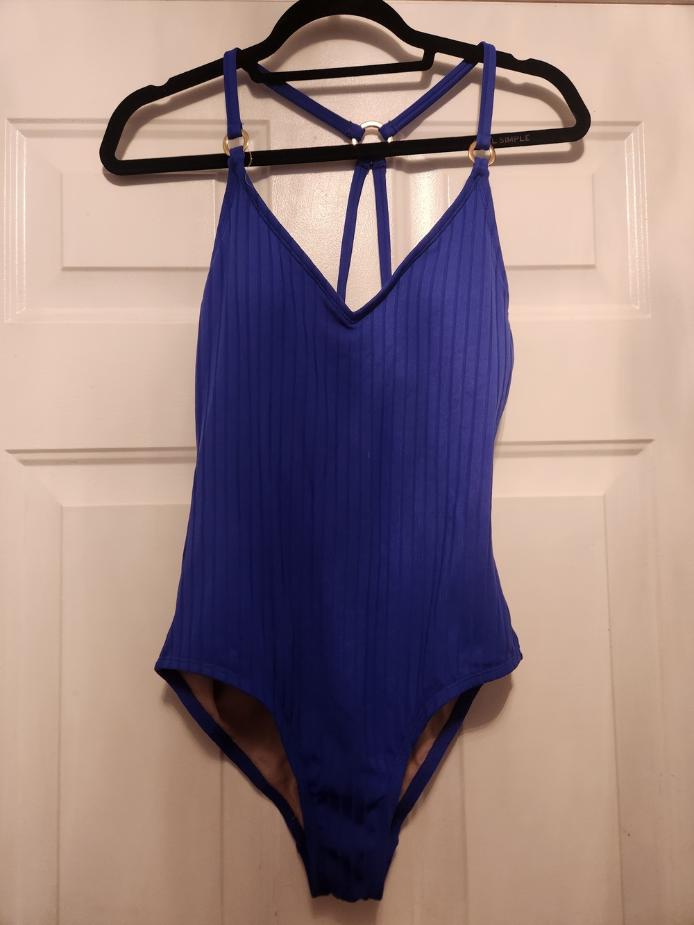 Kona Sol Ribbed Royal Blue One-Piece Swimsuit with Strappy Back Detail